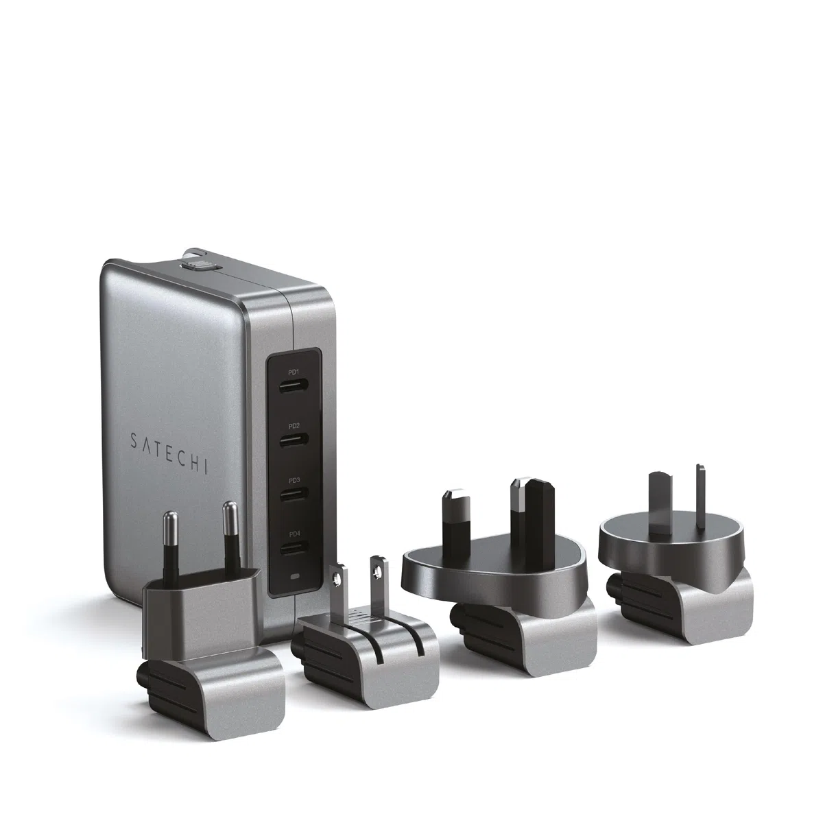 SATECHI 145W GaN Reiseladegerät, 4-Port USB-C Ladegerät, 2 USB-C PD 3.1, Schnellladestation für MacBook Air & Pro M5 M4, iPad Air & Pro M5 M4, iPhone 17, 16, 15 bis 12 Serie, Android, Windows
