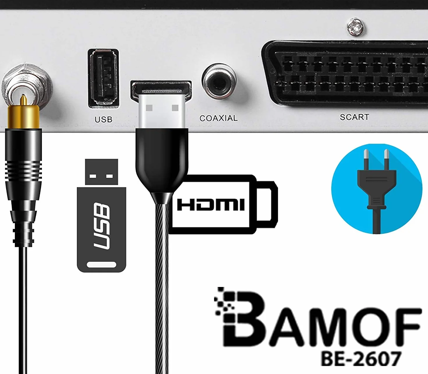 hd-line Bamof BE-2607 Digital Satelliten Sat Receiver - (HDTV, DVB-S/S2, HDMI, SCART, 2X USB 2.0, Full HD 1080p) [Vorprogrammiert für Astra Hotbird Türksat] [Energieklasse A+++]