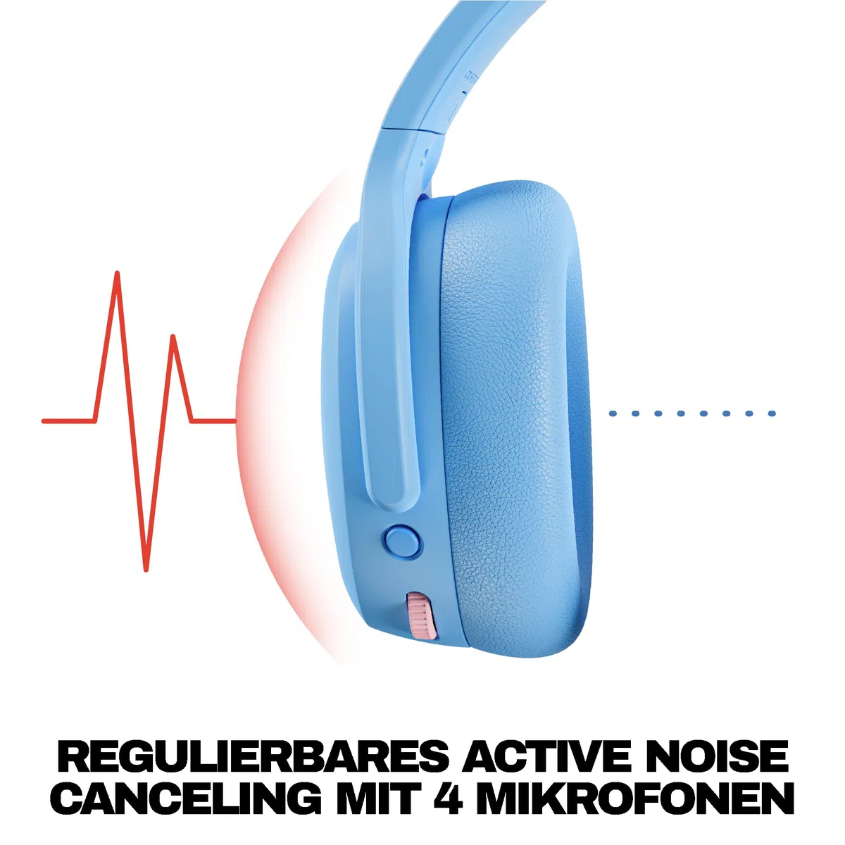 Skullcandy Crusher ANC 2 Wireless Bluetooth Over-Ear-Kopfhörer, Multisensorischem Bass, Active Noise Cancelling, 60 Stunden Akkulaufzeit - Hellblau