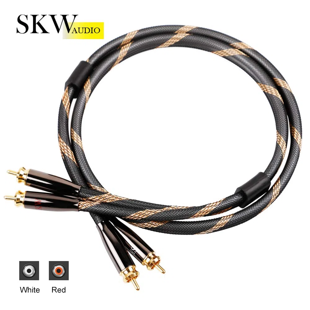 SKW Audiophiles Cinch Audio Kabel, 2 x Cinch zu 2 x Cinch Kabel mit OD 6mm Audiophile Cinch-Kabel (1M, Schwarz)