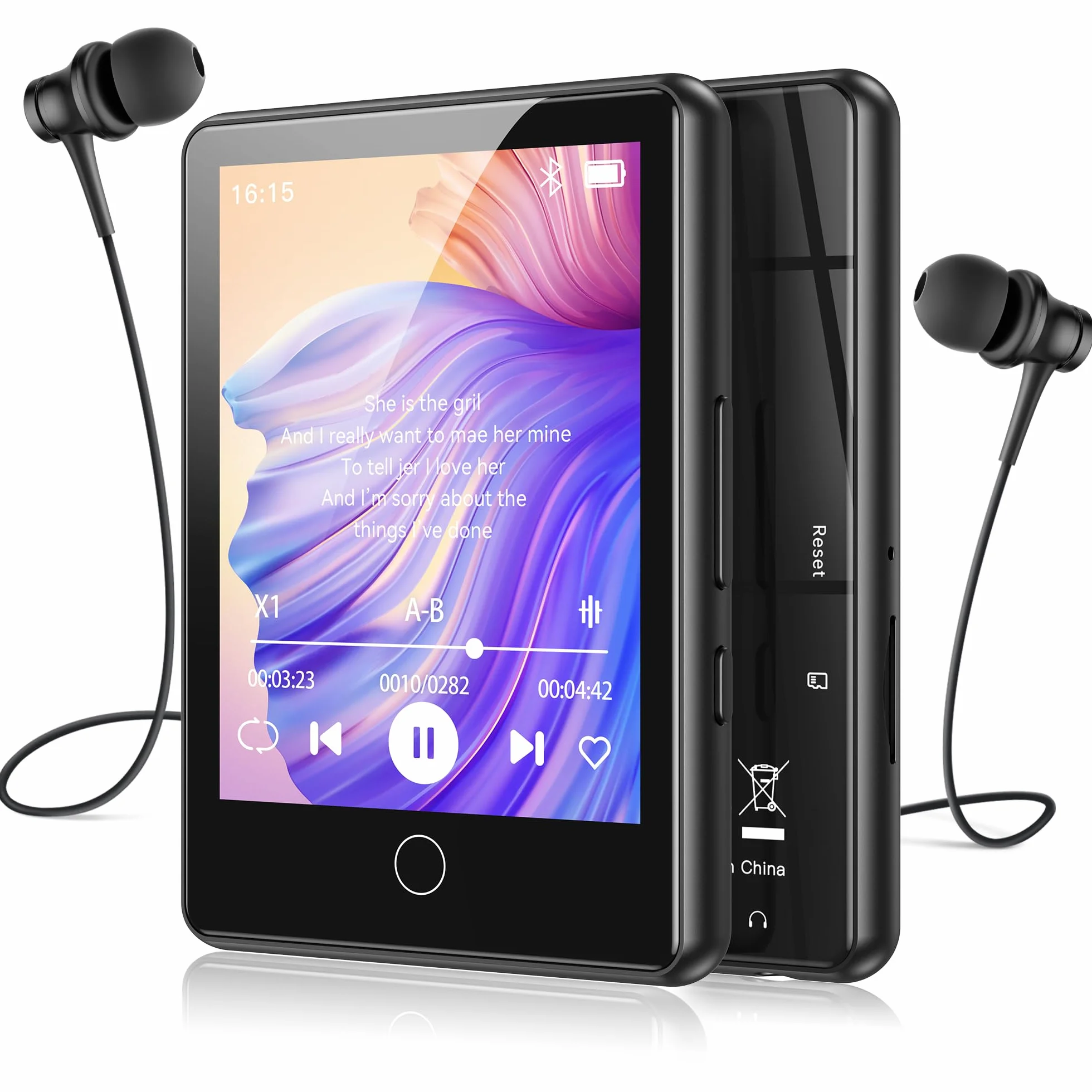 AGPTEK 64 GB MP3 Player Bluetooth 5.3, 2,8 Zoll Full-Touchscreen Musik Player, 60 Stunden Tragbarer HiFi Kinder MP3-Player mit Lautsprecher, FM-Radio, E-Book, Unterstützung bis zu 128 GB, Schwarz