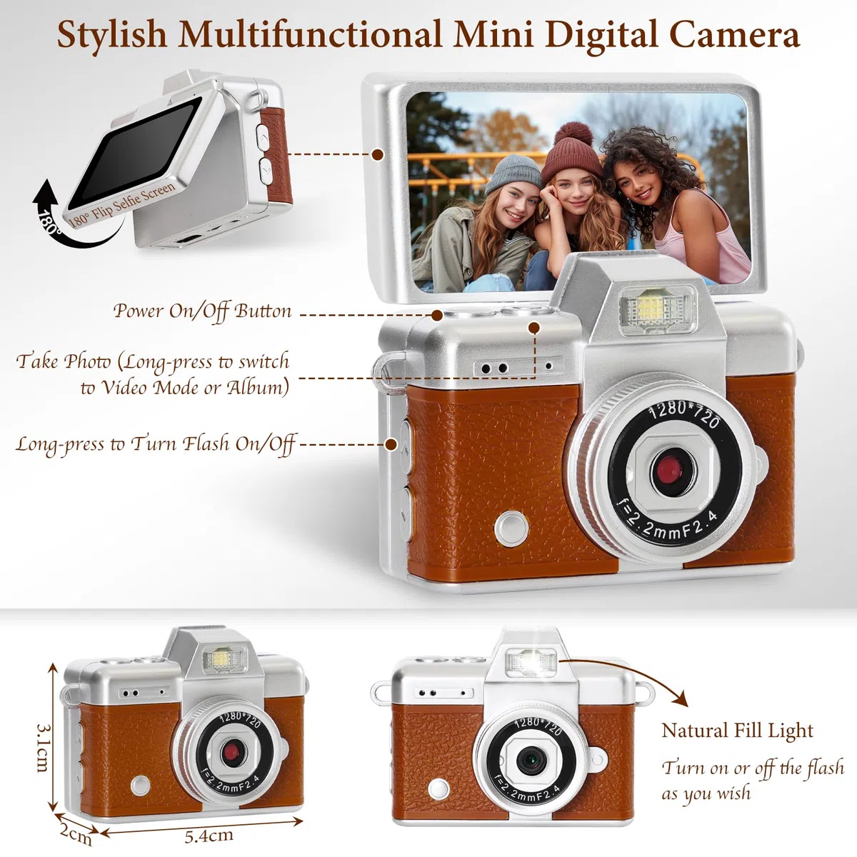 Retro Mini Digitalkamera,Kamera Schlüsselanhänger 1,3-Zoll Minikamera & Keychain Camera mit Blitz 1080P Fotokamera Retro Kamera Blitz & Aufzeichnung Klapp-Display & Vintage Design