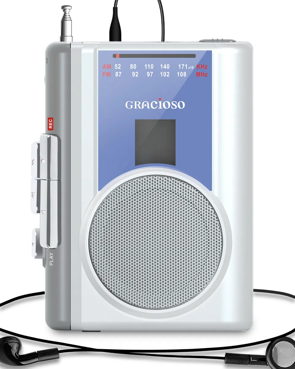Gracioso Kassettenrekorder Spieler: AM FM Kompakter Vintage-Kassettenspieler mit großem Lautsprecher und Kopfhörerbuchse, mit Gleichstrom oder AA-Batterie betrieben