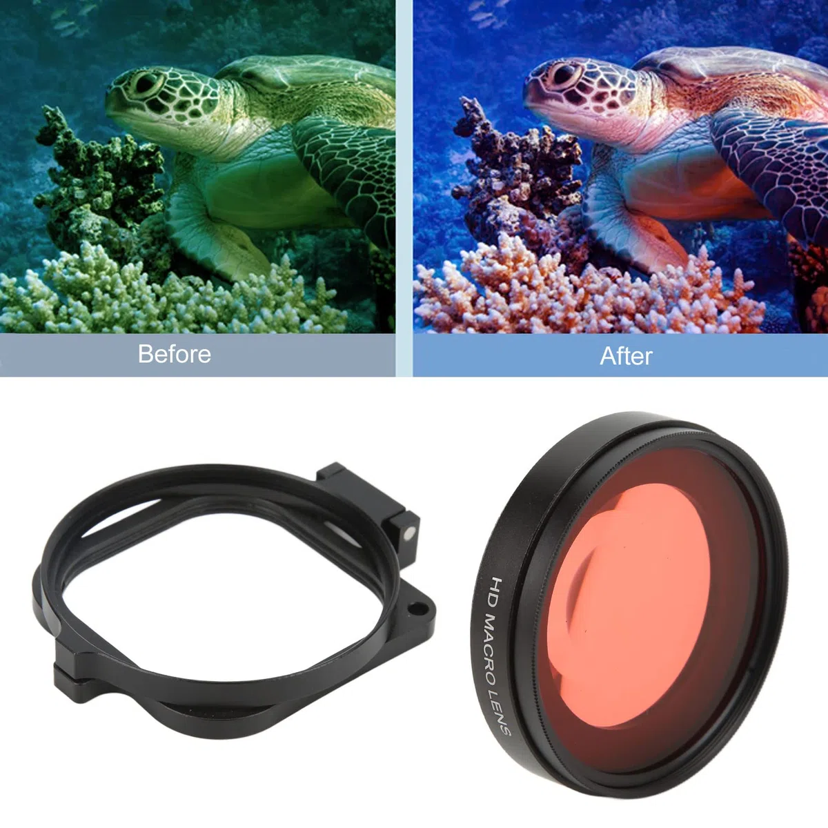 58mm Rotfilter, Action Kamera Tauchfilter mit 16-facher Makro Nahlinse für Hero 9-Sportkamera, Unterwasser Tauchfotografie Zubehör aus Optischem Glas