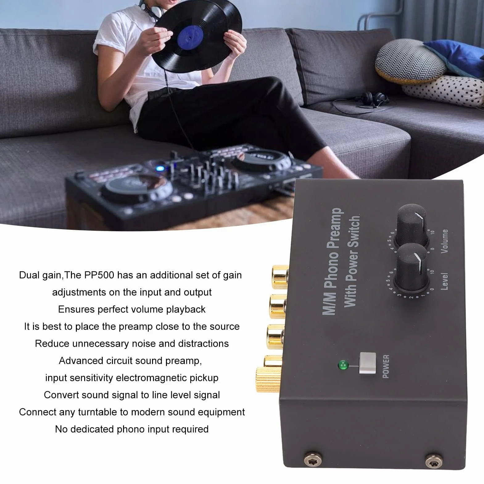 PP500P Phono-Plattenspieler-Vorverstärker, Elektronischer -Audio-Stereo-Phonographen-Vorverstärker, -Eingangsausgang, Vorverstärker für Plattenspieler-Plattenspieler