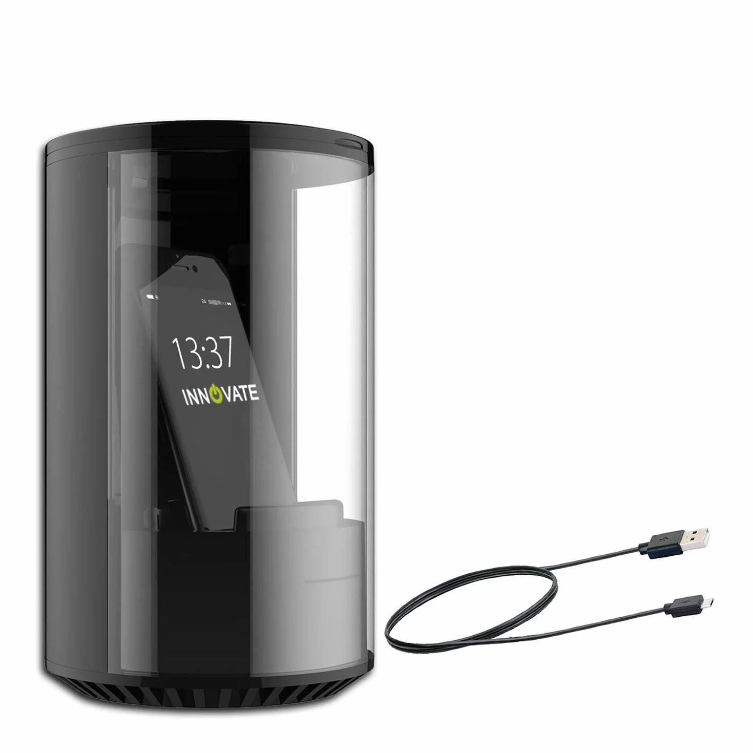 INNOVATE - Ozon Desinfektionsbox, Sterilisator, Desinfektionsgerät für Handy, Schlüssel, Smartphone, Schmuck, Brille UVM., LED Beleuchtung, USB-Kabel, USB-Port