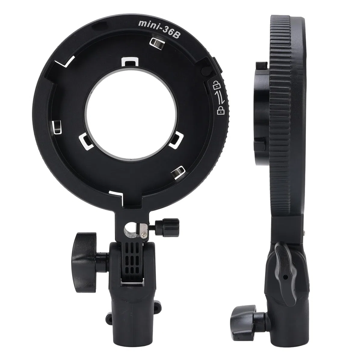 VBESTLIFE Bowens Mount Adapter Halter, BowensMini Bis Standard Bowens Mount -Adapterring mit Regenschirmbuchse, 180 Neigung, für LED -Leuchten
