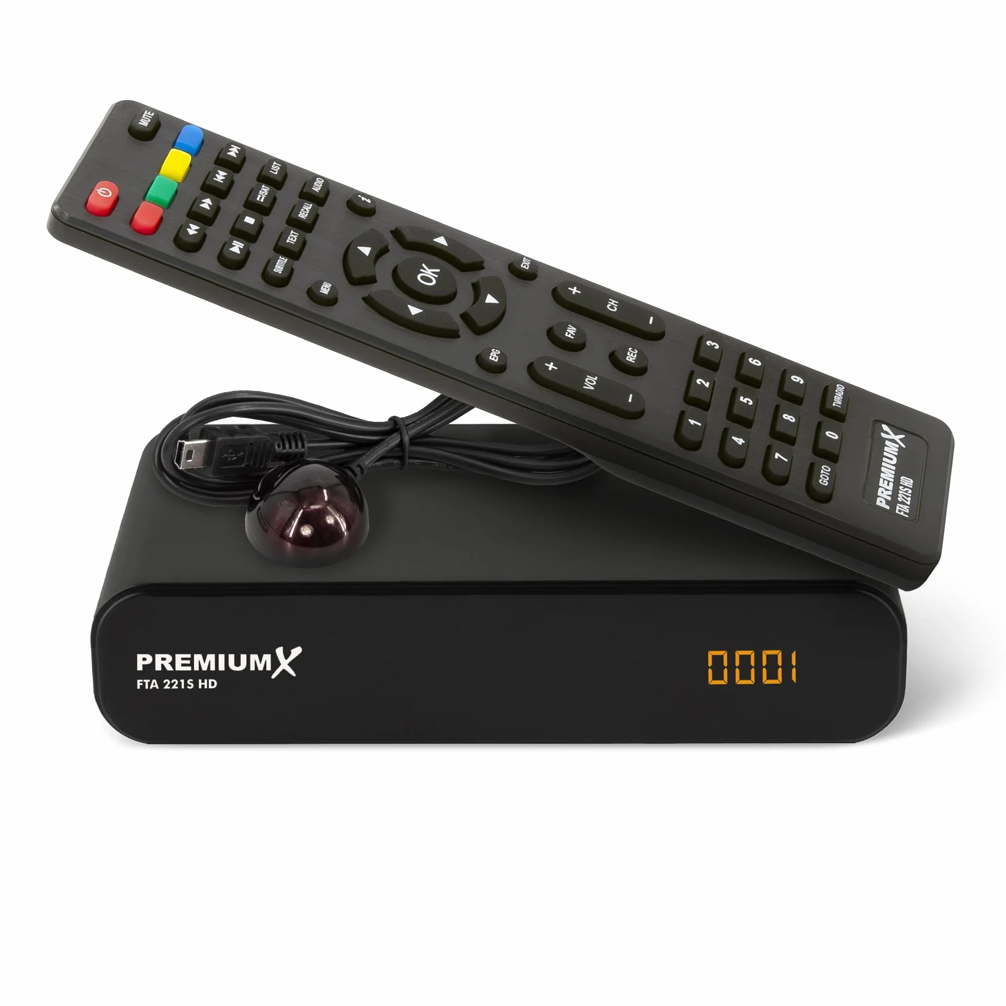 Premium X HD 221S Sat Receiver – DVB-S2 FTA Digital Satellitenreceiver, Unicable tauglich, HDMI & SCART, USB Media Player, kompakt, vorinstallierte deutsche Sender