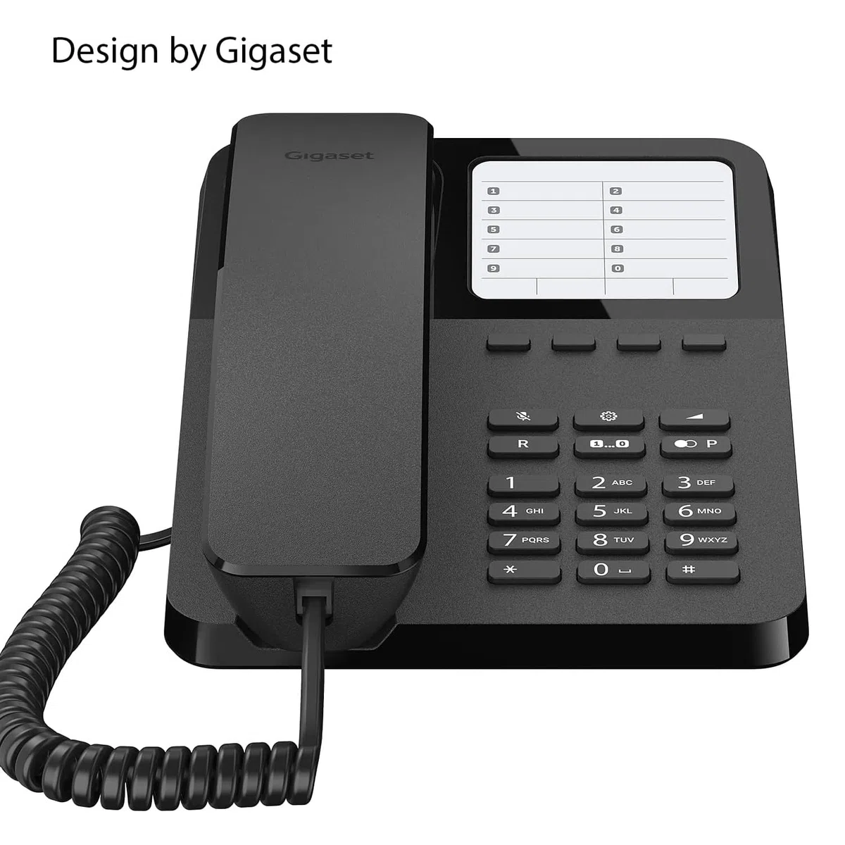 Gigaset Desk 400 Telefon mit elastischem Kabel, platzsparend, 10 Kurzwahleingänge, Wahlwiederholung, kompatibel mit Hörgeräten, MFV oder einstellbare Pulsauswahl, Schwarz