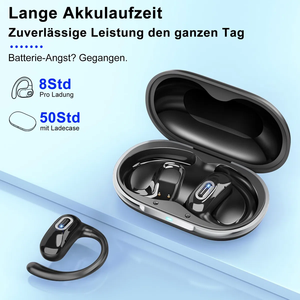 Open Ear Kopfhörer, Bluetooth 5.4 Kopfhörer Kabellos, Tiefer Bass mit 4 ENC Mikrofon, 58 Std, Sportkopfhörer Over-Ear mit Ohrhaken, IPX7 Wasserfest Bluetooth Ohrhörer für Laufen, Fitness, Schwarz