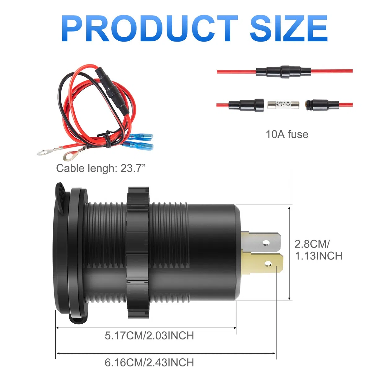 12V USB Steckdose USB-Ladegerät Mehrere Anschlüsse, Dual PD3.0 USB-C und Quick Charge 3.0 Auto-Anschlussbuchse mit Netzschalter, Schnell-Ladegerät für Handy und Tablet, Geeignet für Auto Boot