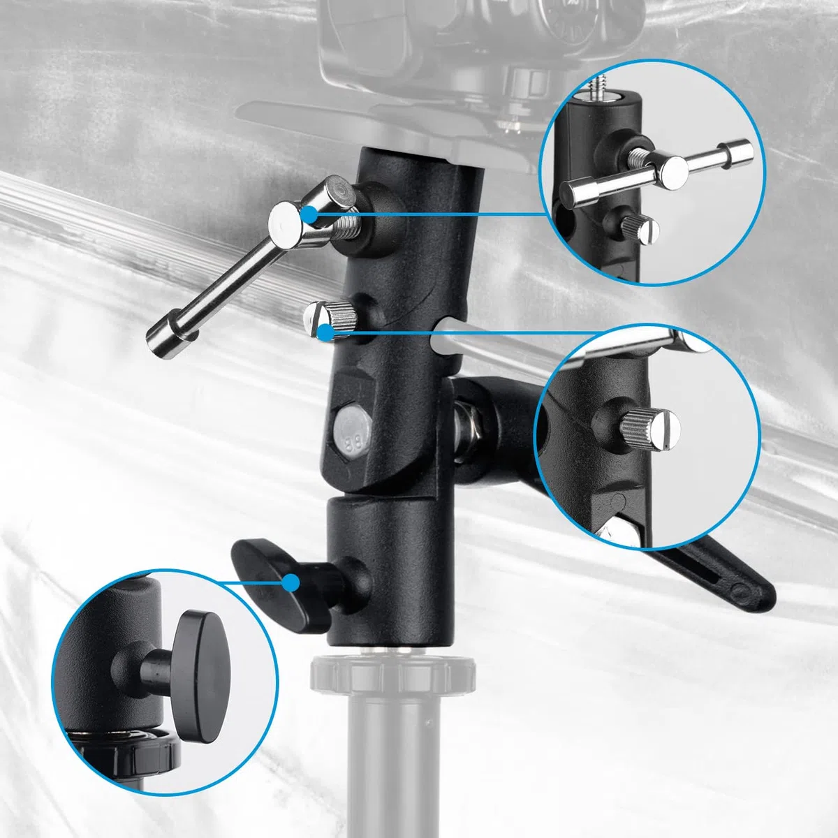 Blitzneiger Schirmhalter mit 1/4" auf 3/8" und 3/8" auf 1/4" Spigot Gewindeadapter