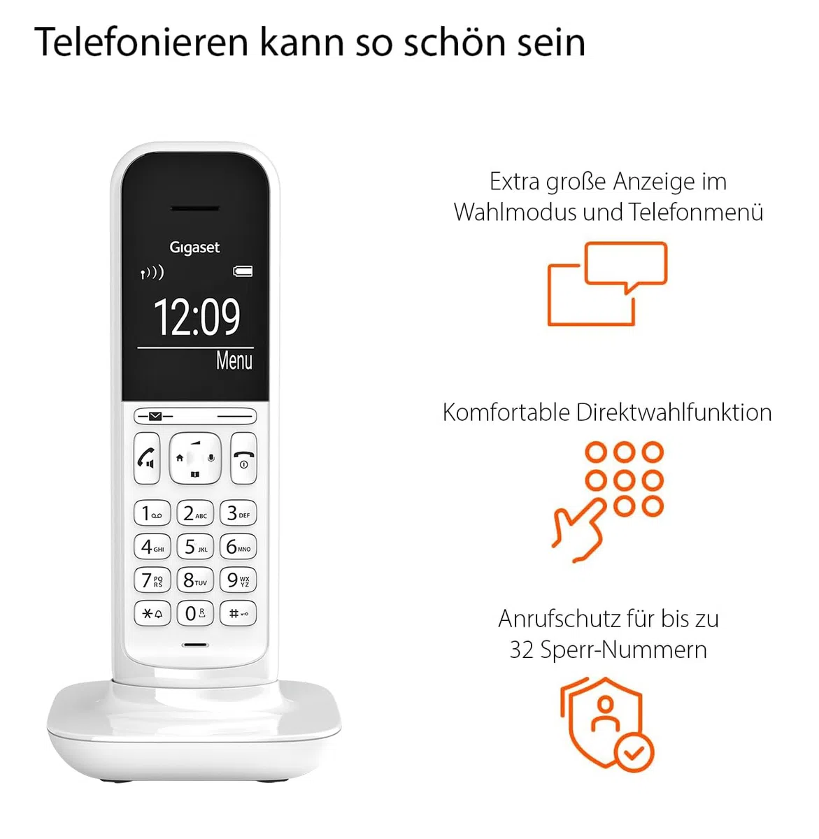 Gigaset CL390HX - Design DECT-Mobilteil mit Ladeschale - Fritzbox-kompatibel - Schnurloses Telefon für Router und DECT-Basis - 2 Akustik-Profile, weiß [Deutsche Version] [Ohne Basis]