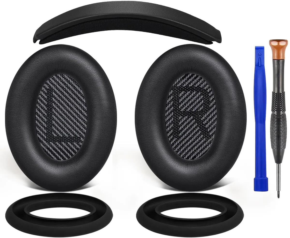 SOULWIT Ersatz Ohrpolster + Weiche Silikon-SchutzhüLle Tasche Kombination für Bose QuietComfort 35 (QC35), Quiet Comfort 35 II (QC35 II), QC45 Over-Ear Kopfhörern