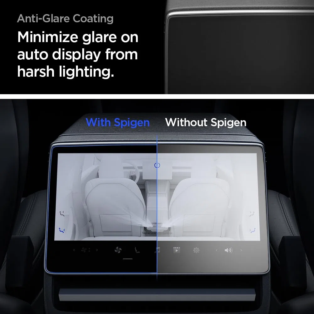 Spigen Glas.tR Slim Schutzfolie kompatibel mit Tesla Model 3(2026-2024), Model Y(2026/2025) Für Hinten Display, 8 Zoll, Blendschutz, Anti-Fingerabdruck, 9H Härte Folie