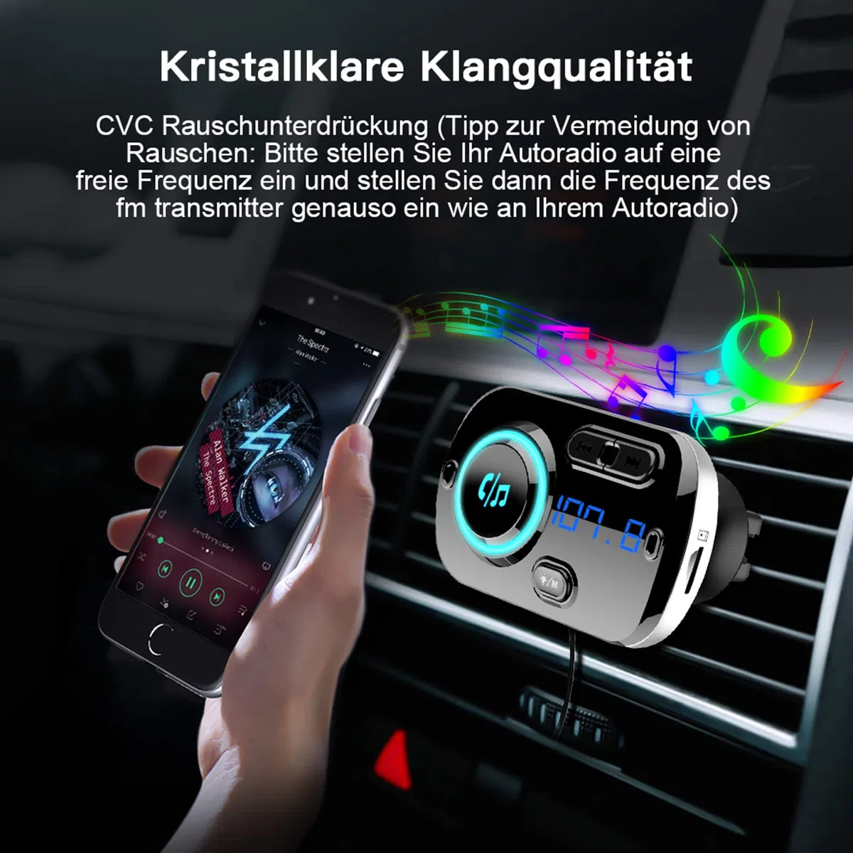 Bluetooth 5.3 FM Transmitter, SONRU Bluetooth Adapter Auto mit Freisprechanlage, [30W PD & 18W QC3.0] Schnelles Autoladegerät mit LED Farblicht Unterstützungs Aux Ausgang und TF Karte