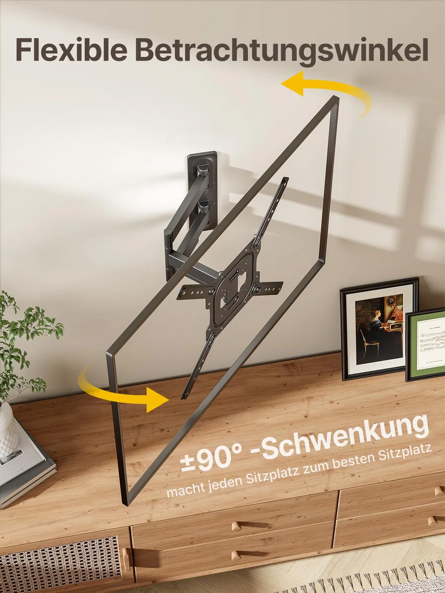 monTEK TV Wandhalterung für 23-65 Zoll Fernseher oder Monitor bis zu 35kg, Schwenkbare Neigbare Full-Motion TV Halterung mit 423mm Auszug, Universal Wandhalterung Fernseher, Max. VESA 400x400 mm