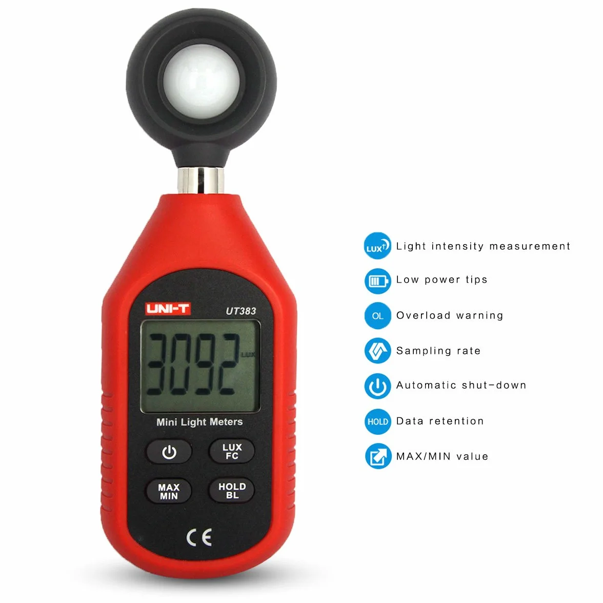 UNI-T UT383 Digital Luxmeter Lichtmesser Beleuchtungsmessgerät LCD Messgerät Helligkeitsmesser 0 Lux