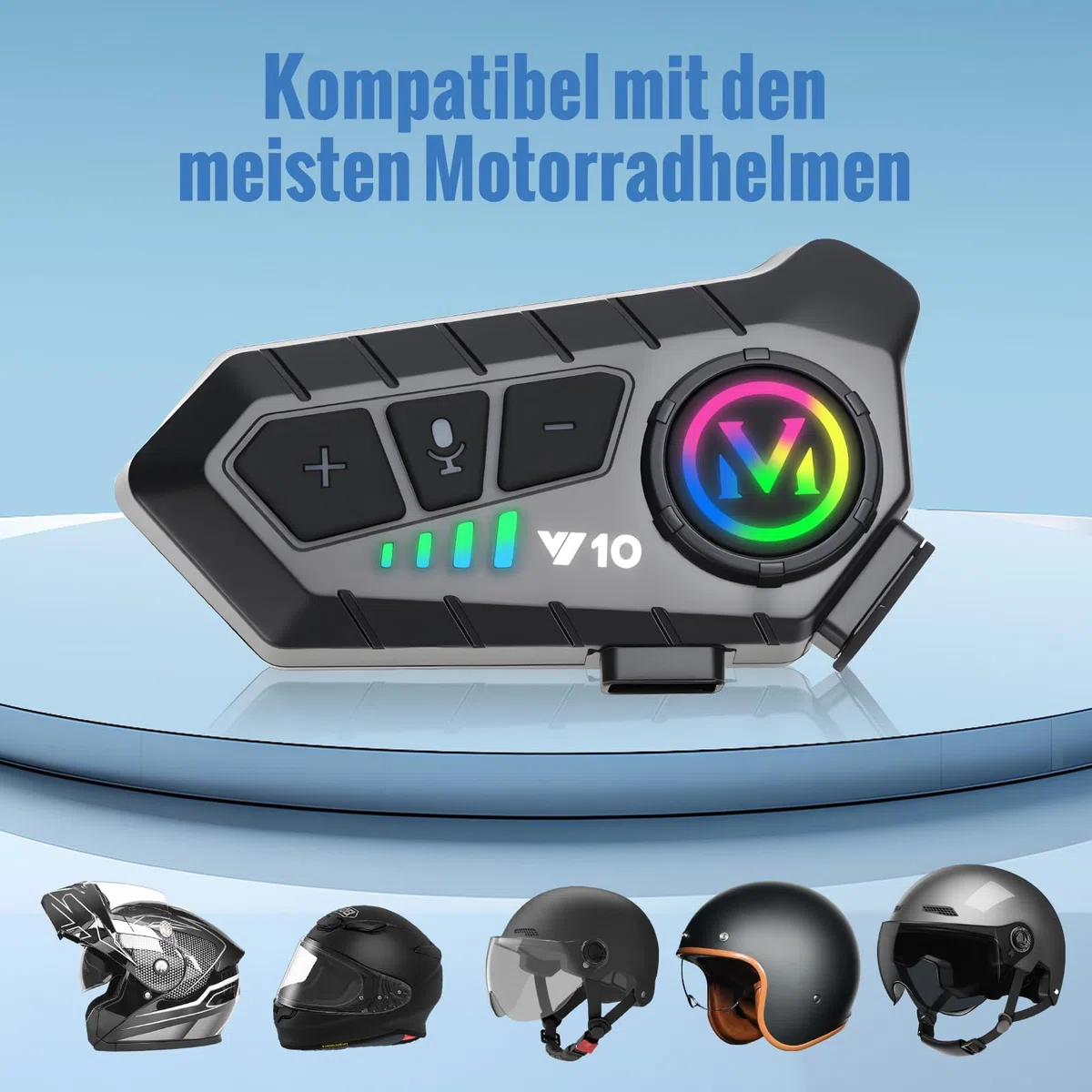Motorradhelm Bluetooth Headset, Y10 Motorrad Helm Headset mit Sprachassistent, Automatische Beantwortung und Doppelte Geräuschabsparung, für Motorradfahren Skifahren Radfahren