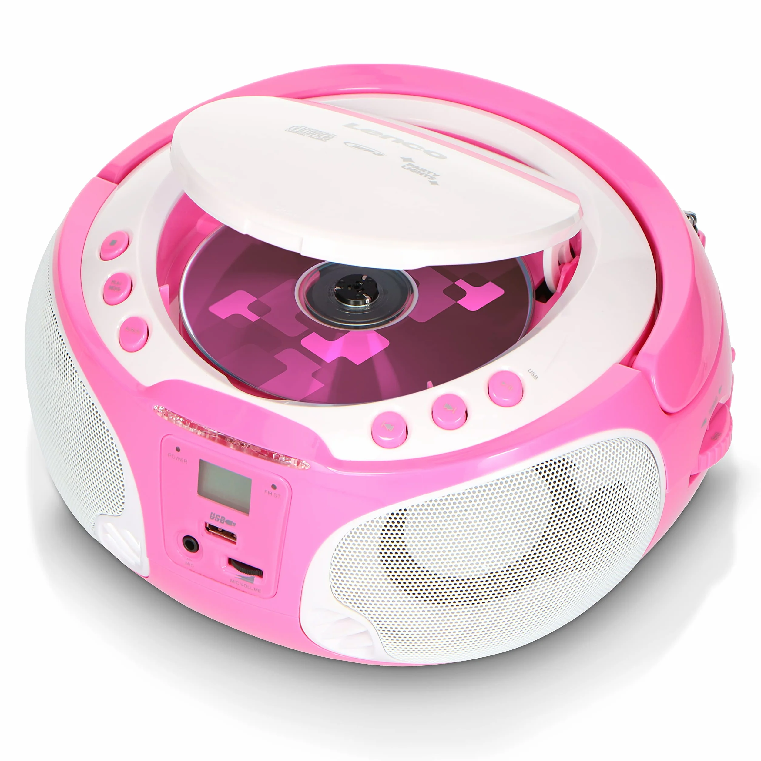 Lenco SCD-650 - tragbares CD-Radio - Kinder-Boombox - USB & Mikrofon - 6 Watt Boombox - USB Playback - AUX - FM Radio - Rosa | SCD-650 - CD Spieler - tragbares CD-Radio - Kinder-Boombox - USB & Mikrofon - 6 Watt - USB Playback