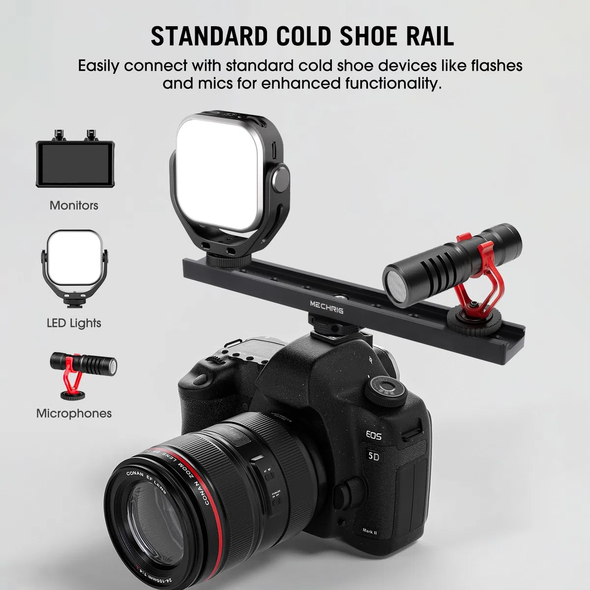 7-Zoll-Blitzschuhhalterung, Blitzschuh-Verlängerungsstange, Aluminium-Gleitschiene, Blitzschuhhalterung mit 1/4-Zoll- und 3/8-Zoll-Gewinde für DSLR-Kamera, LED-Videoleuchte, Mikrofonmonitor (62033)