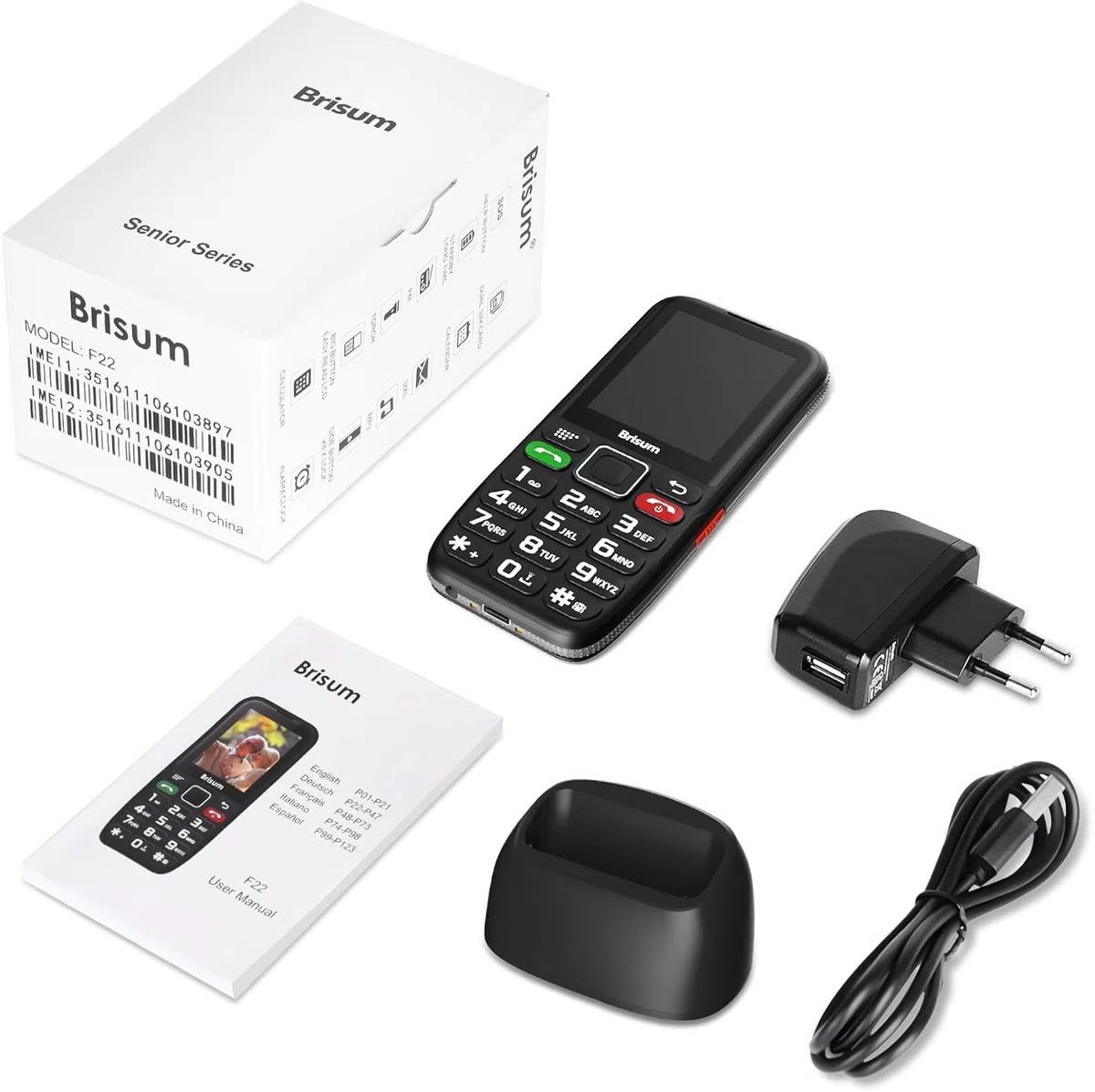 Version F22 Seniorenhandy ohne Vertrag | 2500 mAh Akku Lange Standby-Zeit |SIM mit Notruftaste | Rentner Handy Große Tasten| Großtastenhandy mit Ladestation