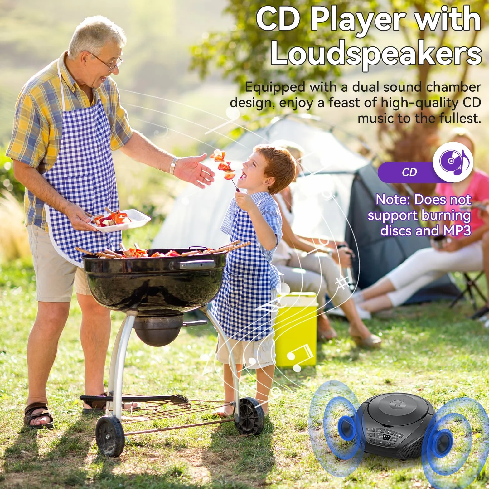 Gueray Tragbarer CD-Player, Boombox, Heim-Audio-CD-Player mit Lautsprechern, FM-Radio, AUX-Eingang, unterstützt Kopfhörer, Playlist-Modus, PROG-Wiedergabe für Außen- und Innen-Hörbücher