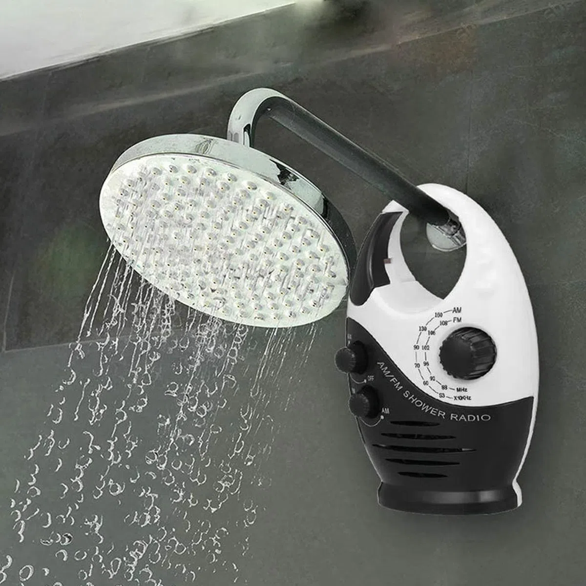 Yunseity Wasserdichtes Duschradio, Tragbares AM-FM-Radio mit Hakendesign, Batteriebetriebenes Radio, Eingebauter Lautsprecher, für Badezimmer, Küche, Außenbereich (Schwarz)