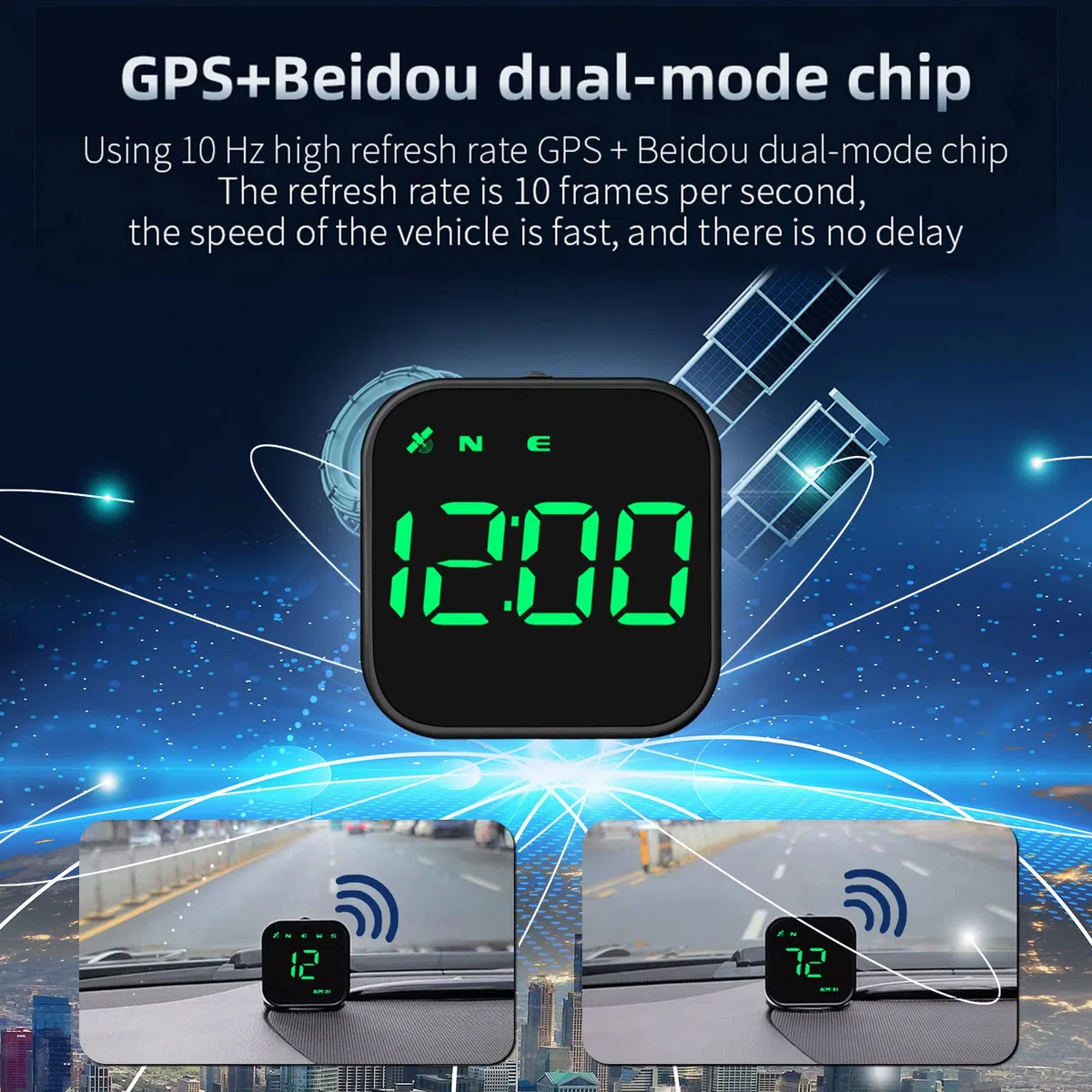 Head Up Display Auto HUD Display KMH MPH GPS Smart Tachometer, iKiKin 2.0'' LCD Bildschirm Head Up Display mit Übergeschwindigkeitsalarm Ermüdungswarnung, Navigationskompass für alle Fahrzeuge（Grün）