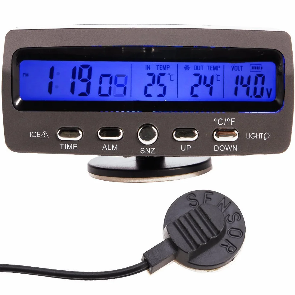 12V Auto-Spannungsüberwachungs-Thermometer, Multifunktions-Temperatur- und Spannungsmesser mit Temperatur/Zeit-LCD-Anzeige
