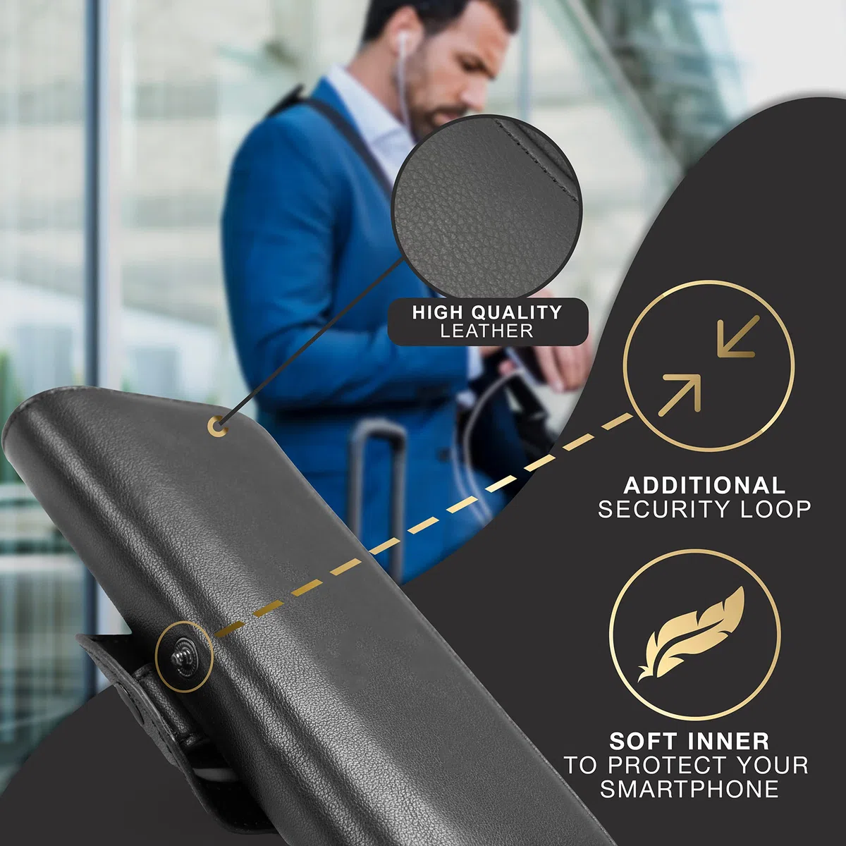 Gürteltasche für Samsung Galaxy S26 Ultra, Leder schwarz, Magnetverschluss, Gürtelclip