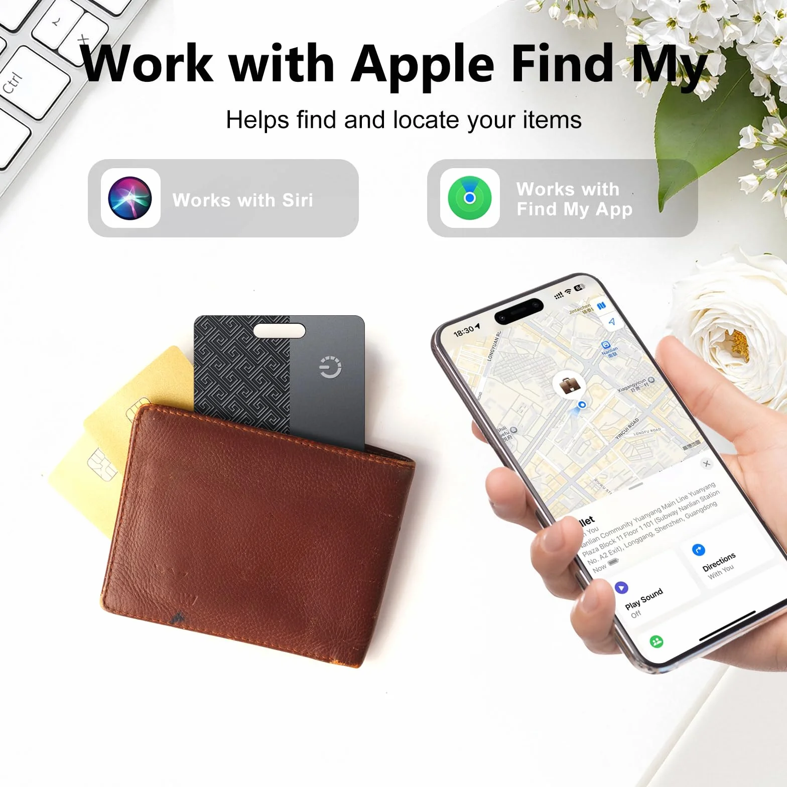 Dünne Geldbörsen-Tracker-Karte (nur iOS), Tracking Card mit Apple Find My, GPS Tracker, Unterstützt Kabelloses Laden, 10 Jahre Batterielaufzeit für Wallet, Reisepässe, Gepäck, Reisepässe, Schwarz