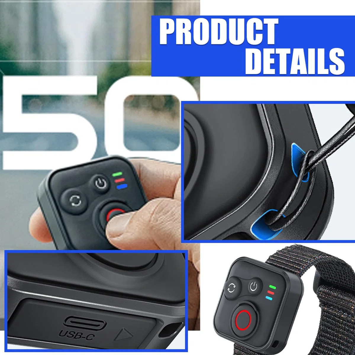 Bluetooth Fernbedienung für Insta360 X5/X4/X3/X2/ONE RS 1/Ace Pro/Ace Pro 2/A-ce/GO 3S/Hero 13/12/11/10/9/8/MAX/Mini/IOS/Android Smartphone Kameras Zubehör, 50m Reichweite, Wireless mit Handschlaufe