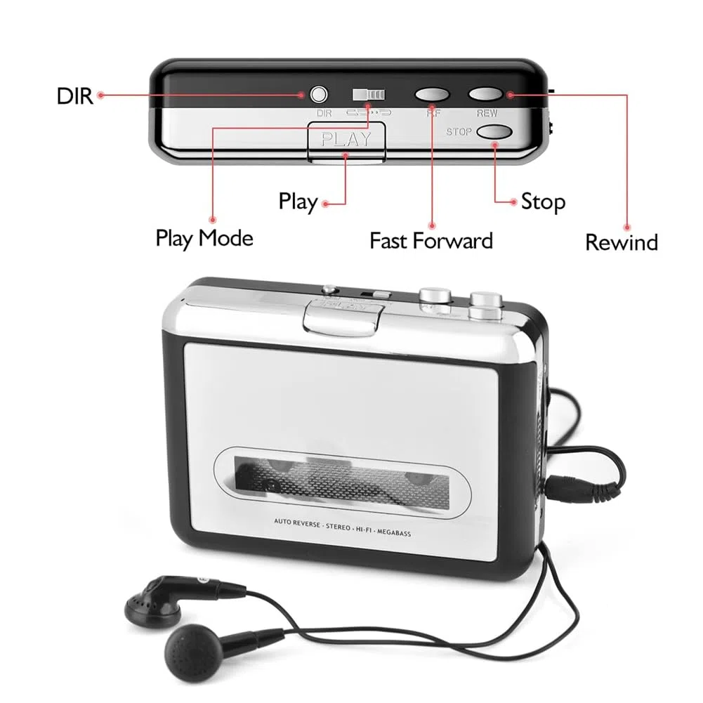 Tiiyee Kassettenspieler, Kassettenkonverter, Portable Digital USB Kassettenrekorder Audio Musik Kassette Mp3 Konverter Tragbarer Konvertieren Kassetten Digitales Format Mit Kopfhörer Player Laptop