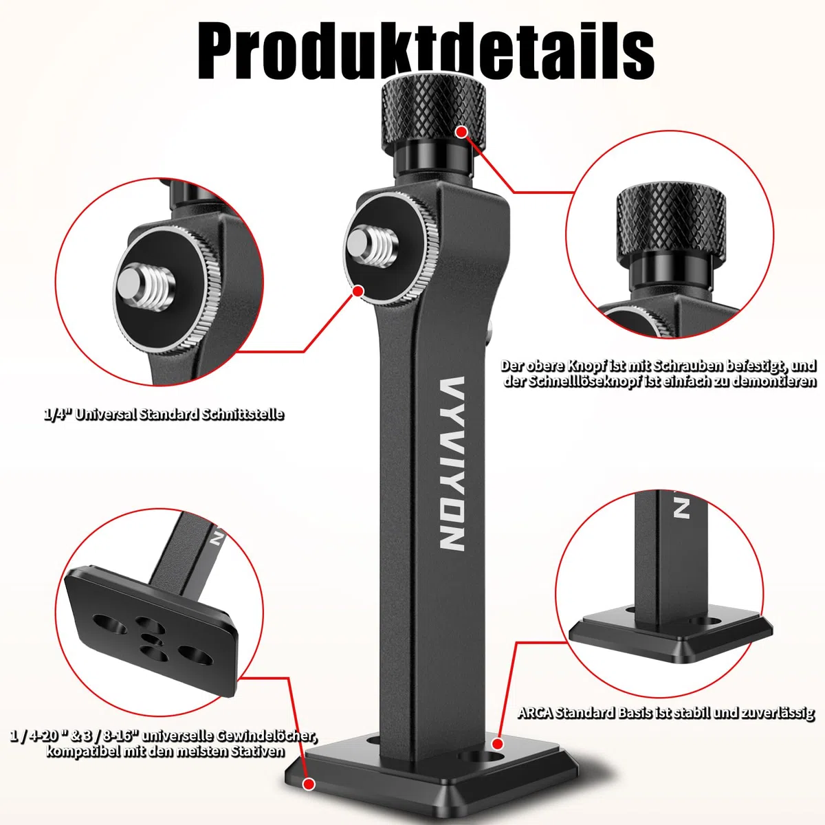 Fernglas Stativadapter mit Arca-Swiss-Platte und 1/4-20"&3/8-16" Gewinde, Kompatibilität mit Porro-Ferngläser und Arca Kugelköpfe, T6061 Aluminiumlegierung Universeller Stativadapter für Vogelbeobach