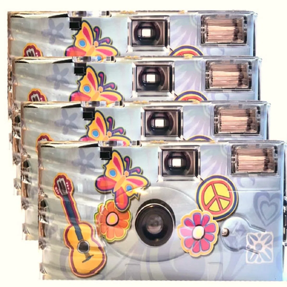 4X 1A Photo PORST Einwegkamera Edition Flower Power, Blumen und Schmetterling, mit Blitz, Batterien und Film (4er Pack, je 27 Aufnahmen)