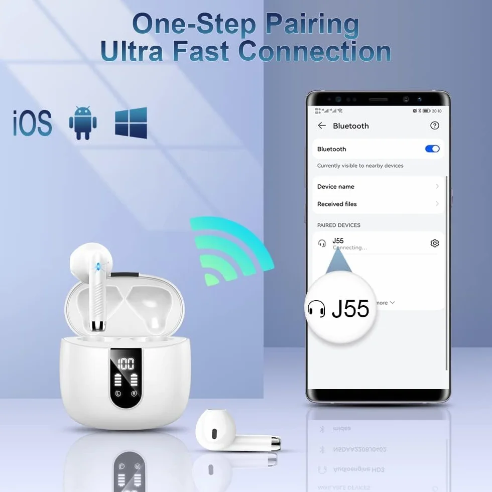 Bluetooth 5.3 Kopfhörer, In Ear Kopfhörer Kabellos mit 4 Mic, 48H Tiefer Bass Spielzeit Wireless Earbud, LED-Anzeige, Bluetooth Ohrhörer mit ENC Noise Cancelling, IP7 Wasserdicht Kopfhörer Sport USB-C