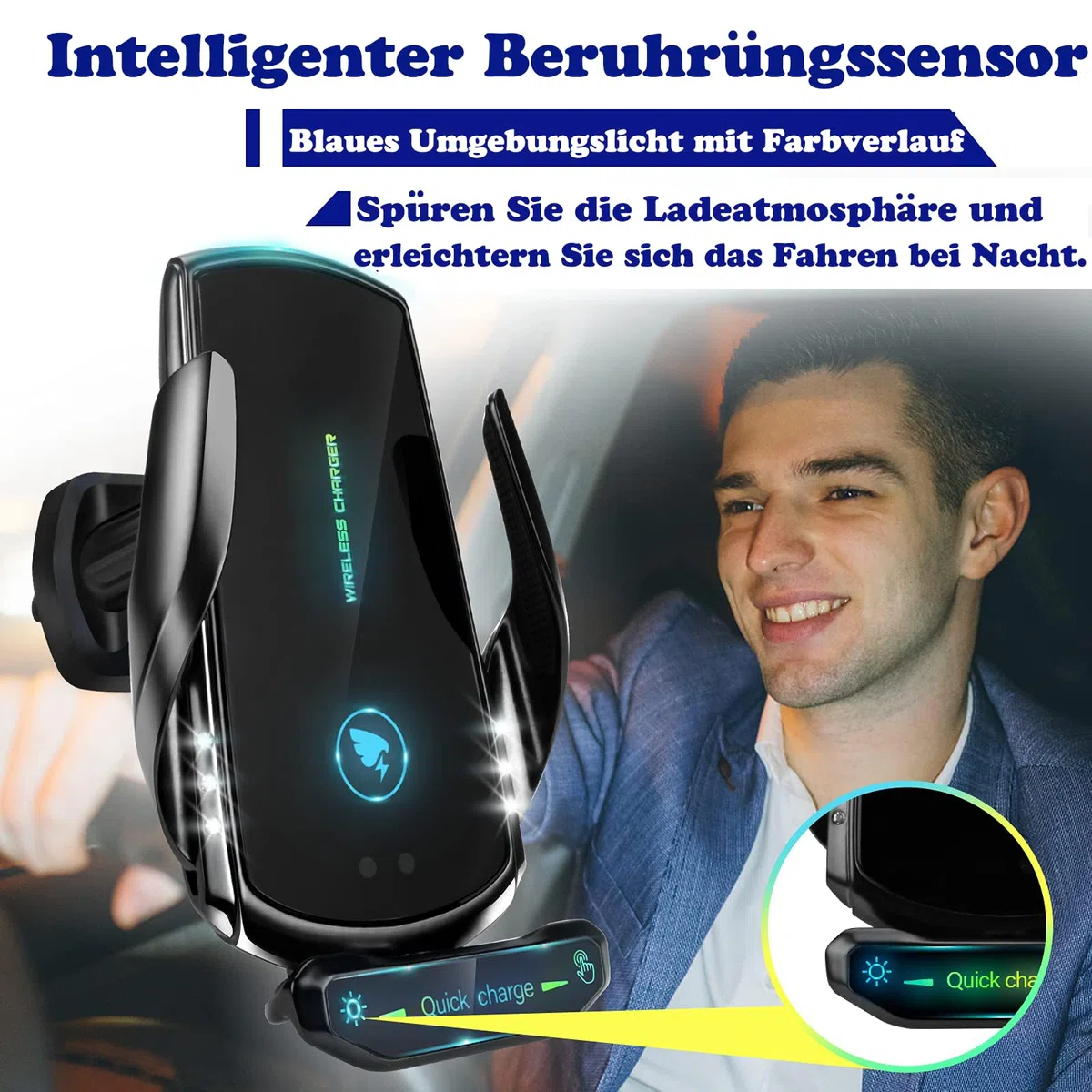 15W Handyhalterung Auto mit Ladefunktion,【induktiver Schalter】 Qi Induktive Ladestation Auto Kfz Ladegerät Zubehör Wireless Charger Car für jedes Mobiltelefon (Schwarz)