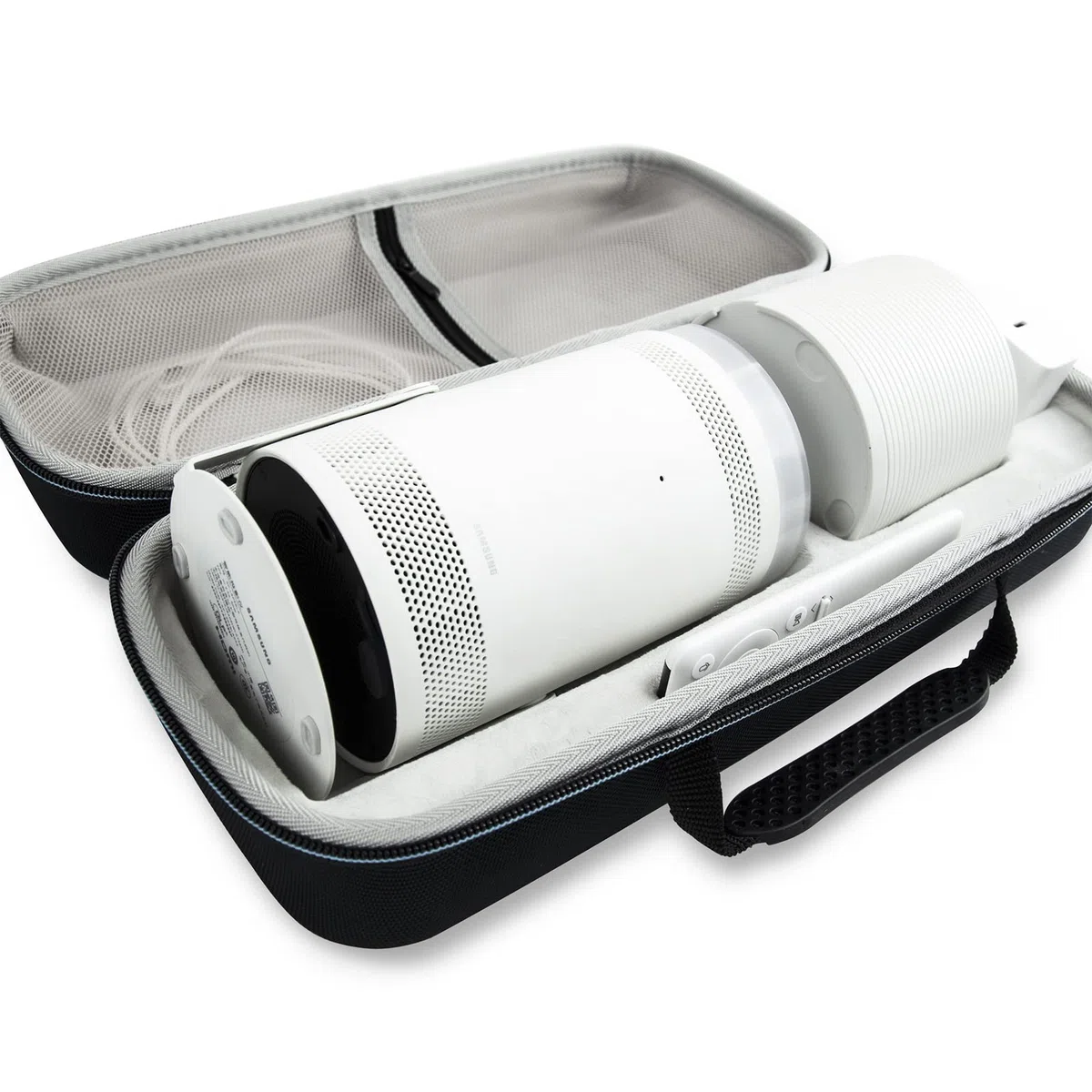 XINGFUDAO Hartschalenkoffer kompatibel mit Samsung Freestyle Projektor und Akku, Projektor Tragetasche mit Netztasche für Zubehör, Wasserdicht und Abriebfest, Schwarz
