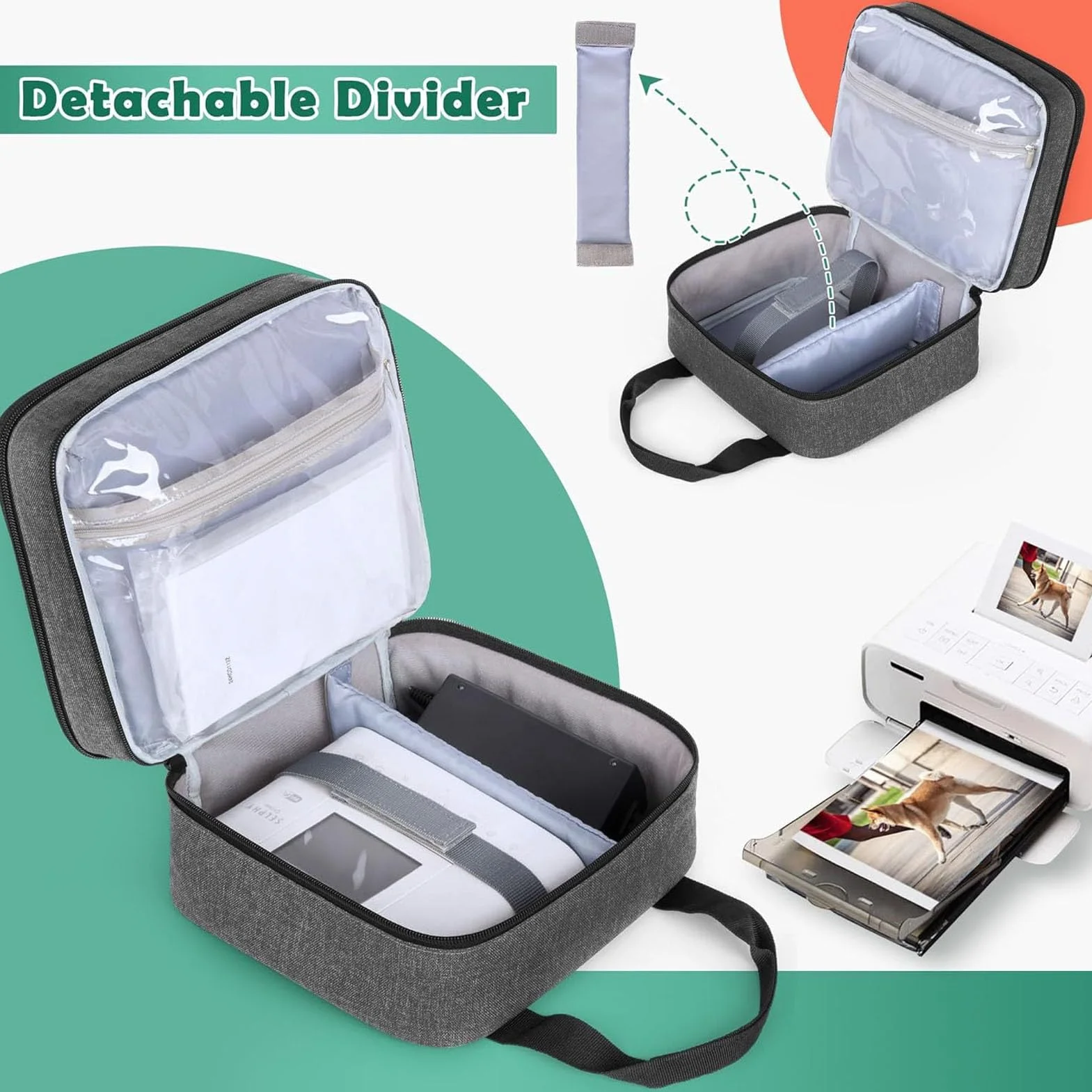 Polyester -Fotodruckerbeutel für Selphy CP1500/CP1300/CP1200 - Hülle mit Taschen und Abnehmbarem Teiler