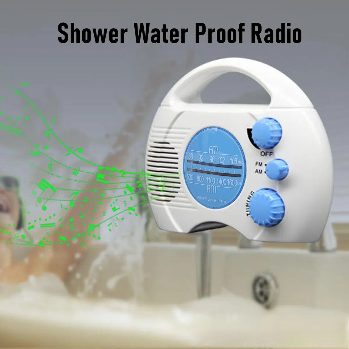 Denash Duschradio, Elektronisches Tuning, Wasserdichtes AM-FM-Radio mit Integriertem Lautsprecher, für Badezimmer, Strand, Outdoor