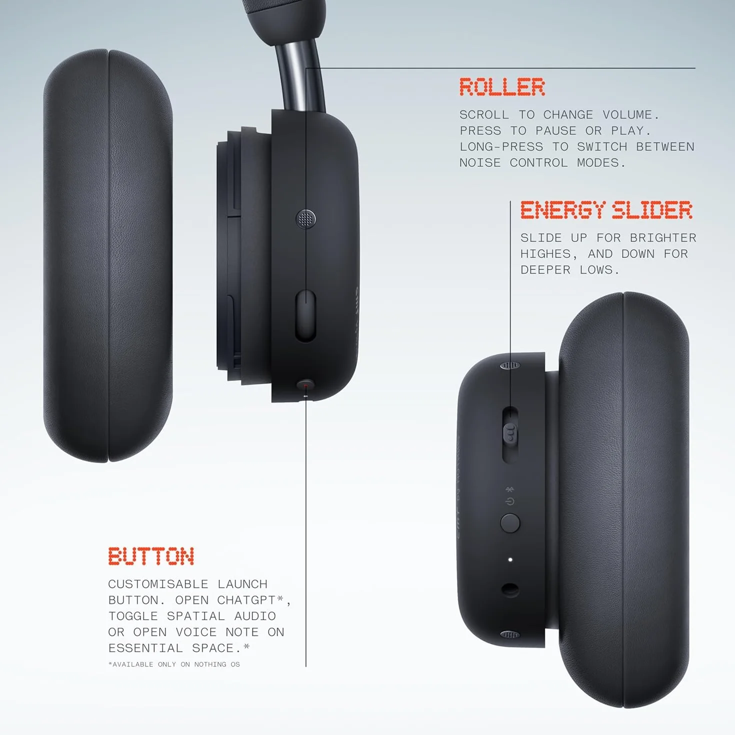 CMF Headphone Pro - Over-Ear Bluetooth Kopfhörer – Bis zu 100h Akku, Hi-Res mit LDAC, Räumlicher Klang, mit aktivem Noise-Cancelling – Dunkelgrau