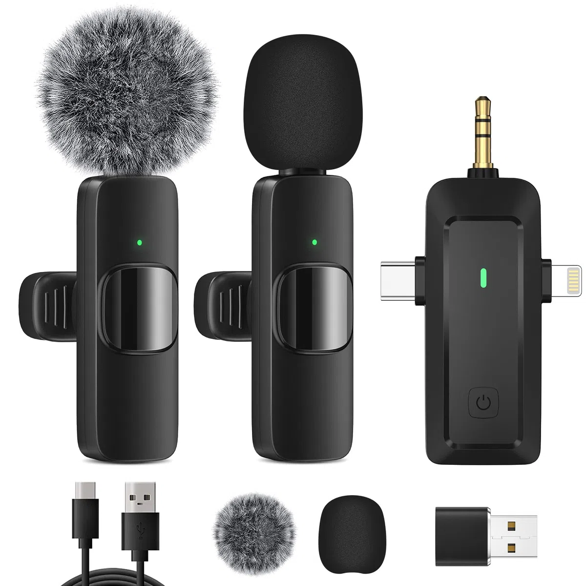 HMKCH Kabelloses Lavalier Mikrofon für iPhone/Android Telefon/Kamera/Computer/Laptop, Professionelles Mini Ansteckmikrofon mit USB-C/3,5 mm/USB-Stecker für Videoaufzeichnung, Vlog, YouTube, TikTok
