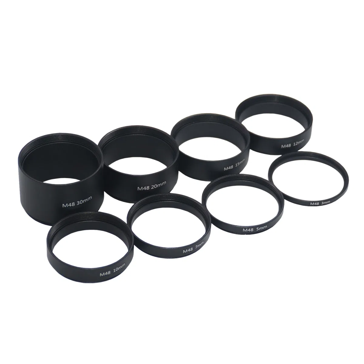 8 Stück M48 x 0,75 Teleskop-Verlängerungsrohr-Set, T2-Verlängerungsrohr-Set, Länge 3 mm, 5 mm, 7 mm, 10 mm, 12 mm, 15 mm, 20 mm, 30 mm, ausziehbar für astronomische Teleskop-Fotografie