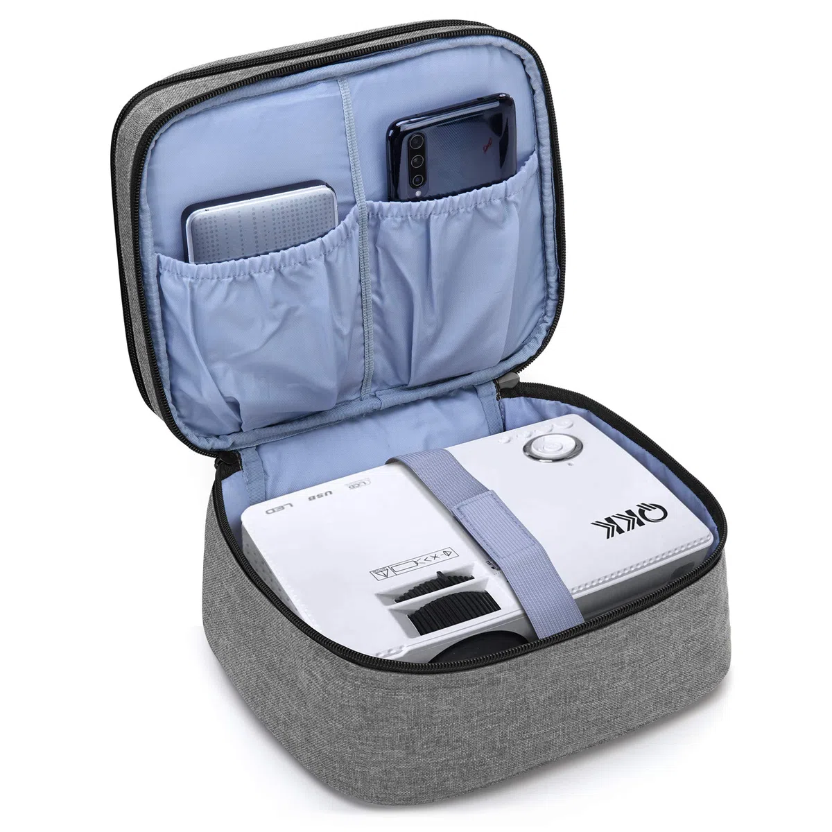 Luxja Beamertasche für Mini Beamer, Projektor Tasche Kompatibel mit APEMAN, QKK, DR.Q und Andere Mini- Beamer und Zubehör, 23 cm x 19 cm x 10 cm, Grau