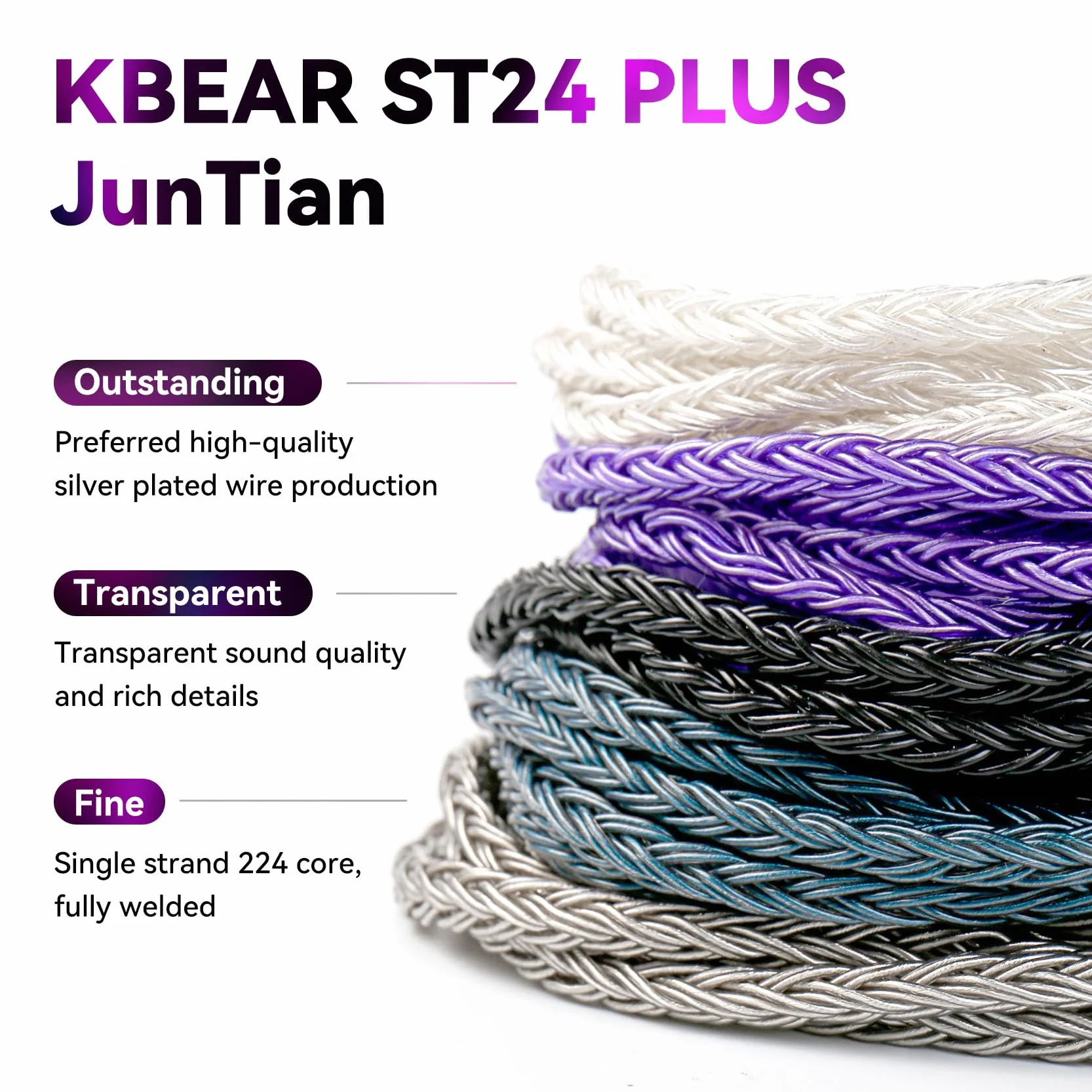 KBEAR JunTian In-Ear-Monitorkabel, 2 m lang, KZ ZS10 Pro IEM Kopfhörerkabel, 16-adrig, 5 N OCC, versilberte Kopfhörer-Verlängerungskabel für CCZ-Melodie, Audiophile und Musiker, Schlagzeuger (2-polig