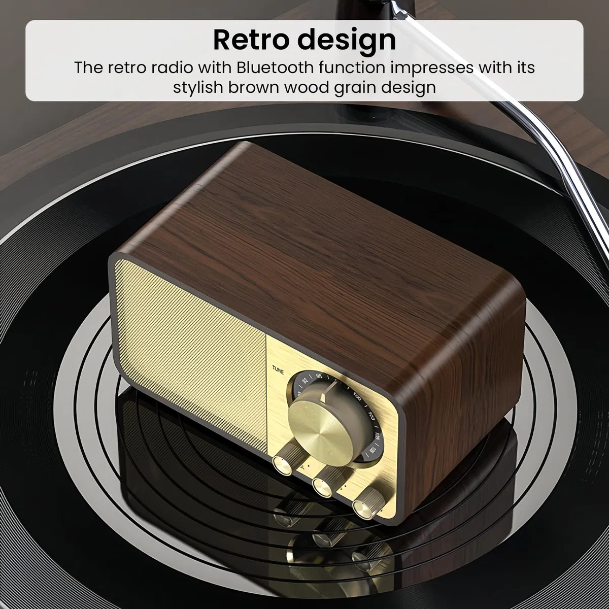 Retro Radio mit Bluetooth, Nostalgie Radio Klein, 5 Watt Lautsprecher, Vintage Kofferradio mit AUX/USB, TF Karten Slot, für Küche, Schlafzimmer, Büro