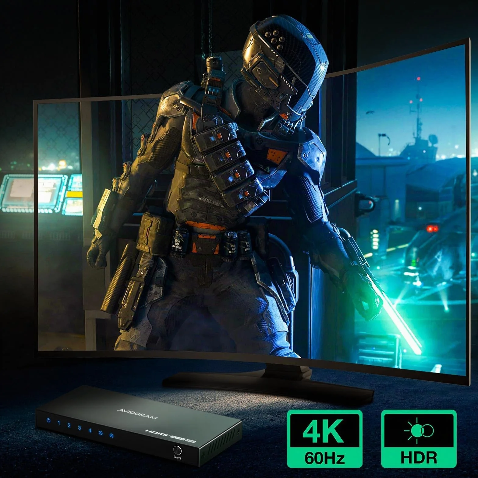 HDMI Switch 4K 60Hz, AVIDGRAM HDMI 2.0 Umschalter 4 in 1 Out, 4 Port Selector Box with IR Remote Control Support HDCP 2.2 HDR10 3D 18Gbps Compatible with Xbox PS4 HDTV Monitor