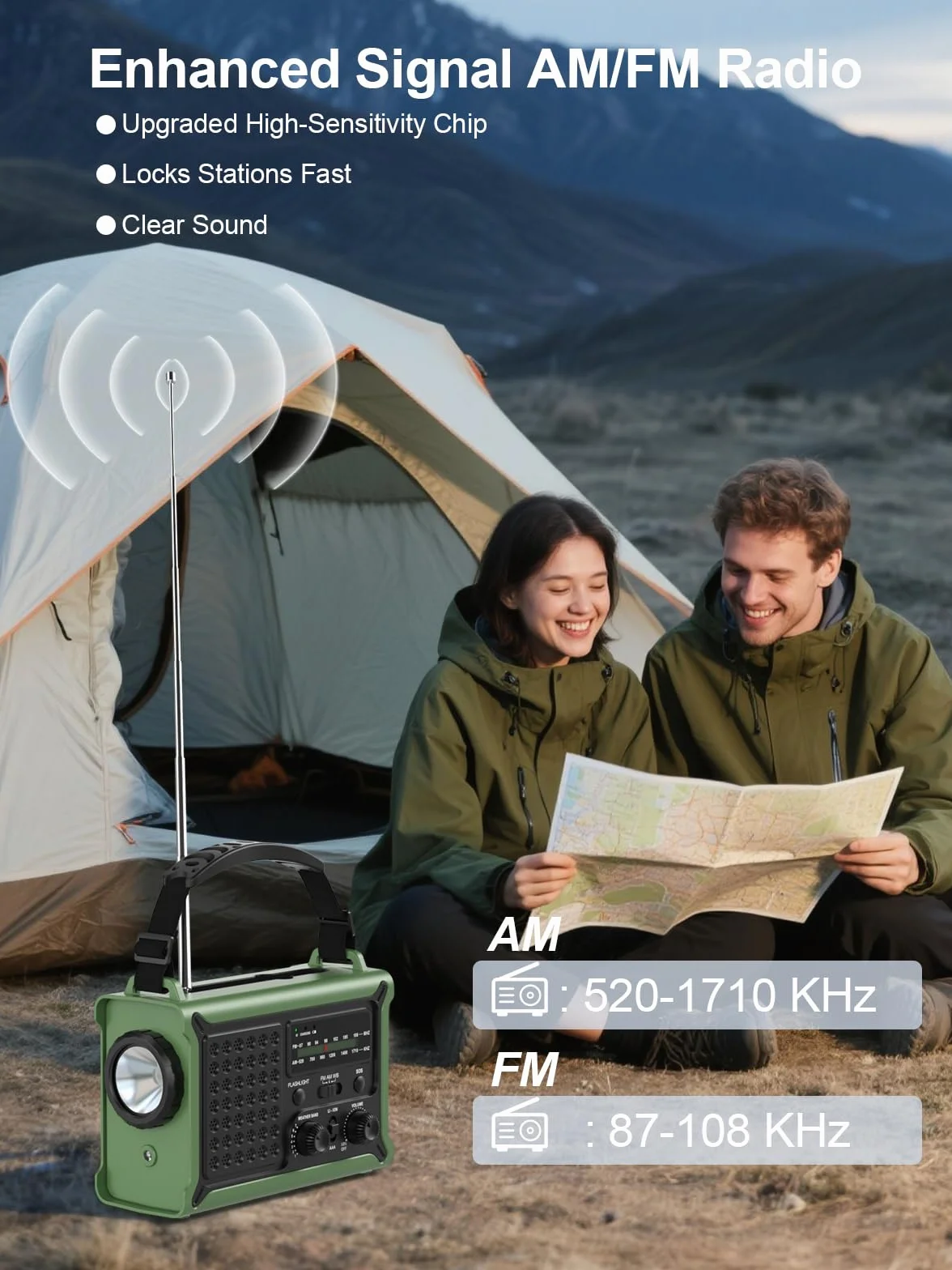ROCAM Kurbelradio,12000mAh Notfallradio mit 8500mm² Solarpanel & 650mA Kurbel, Tragbar Solar Weltempfänger Radio mit AM/FM Empfang, LED Taschenlampe & Leselicht,USB, SOS für Camping, Notfälle&Blackout
