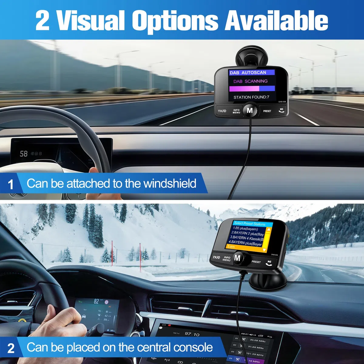 LanBlu DAB Adapter für Autoradio, DAB Adapter Stereoanlage 6.1cm Buntes Display, FM Transmitter DAB+ für Autoradio mit Bluetooth Freisprecheinrichtung, DAB+ Adapte Empfänger Musikplayer+Aux In/Out